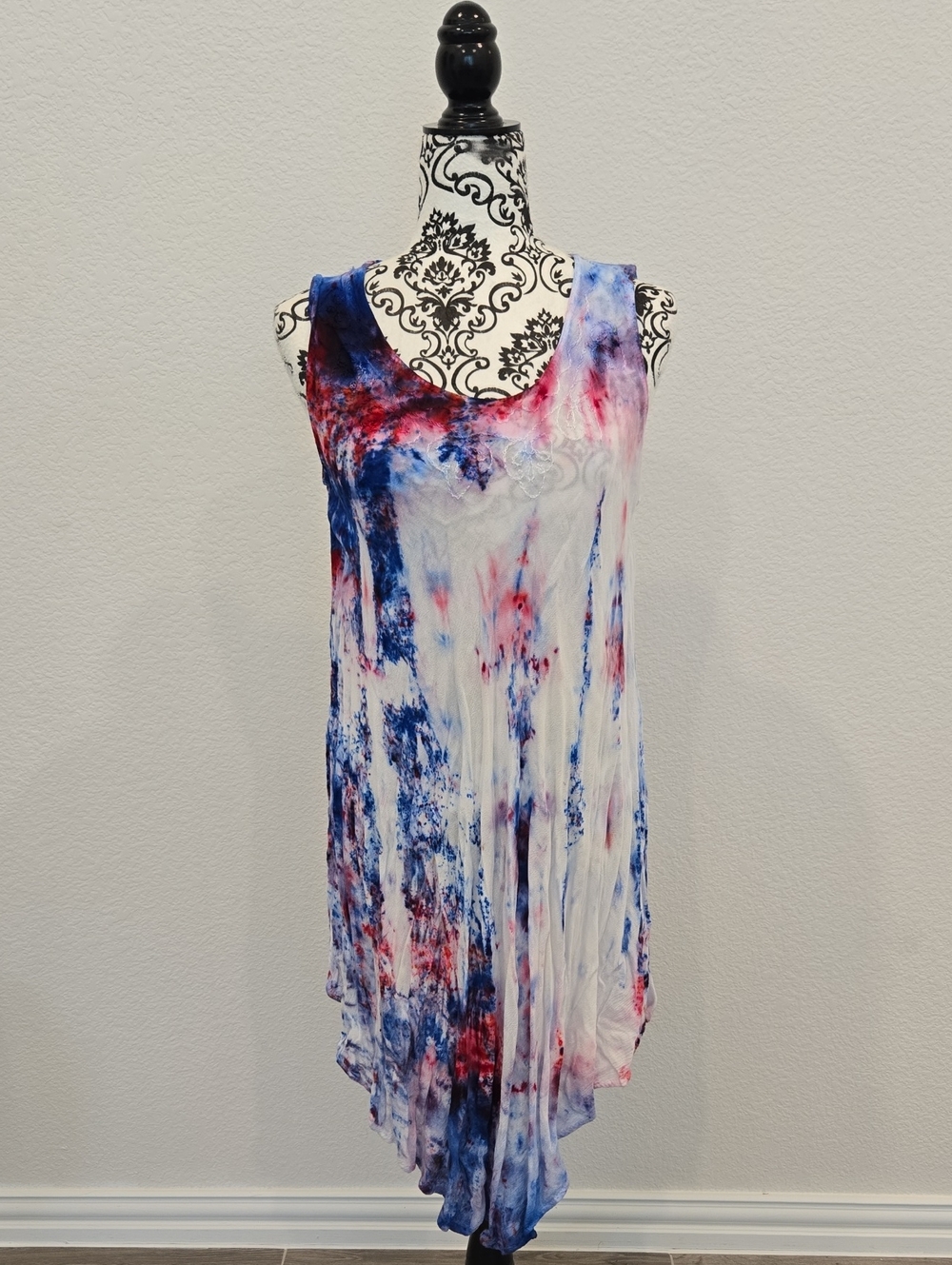 Tie-Dye Racerback Midi Pool/Beach Cover Up in Red, White & Blue